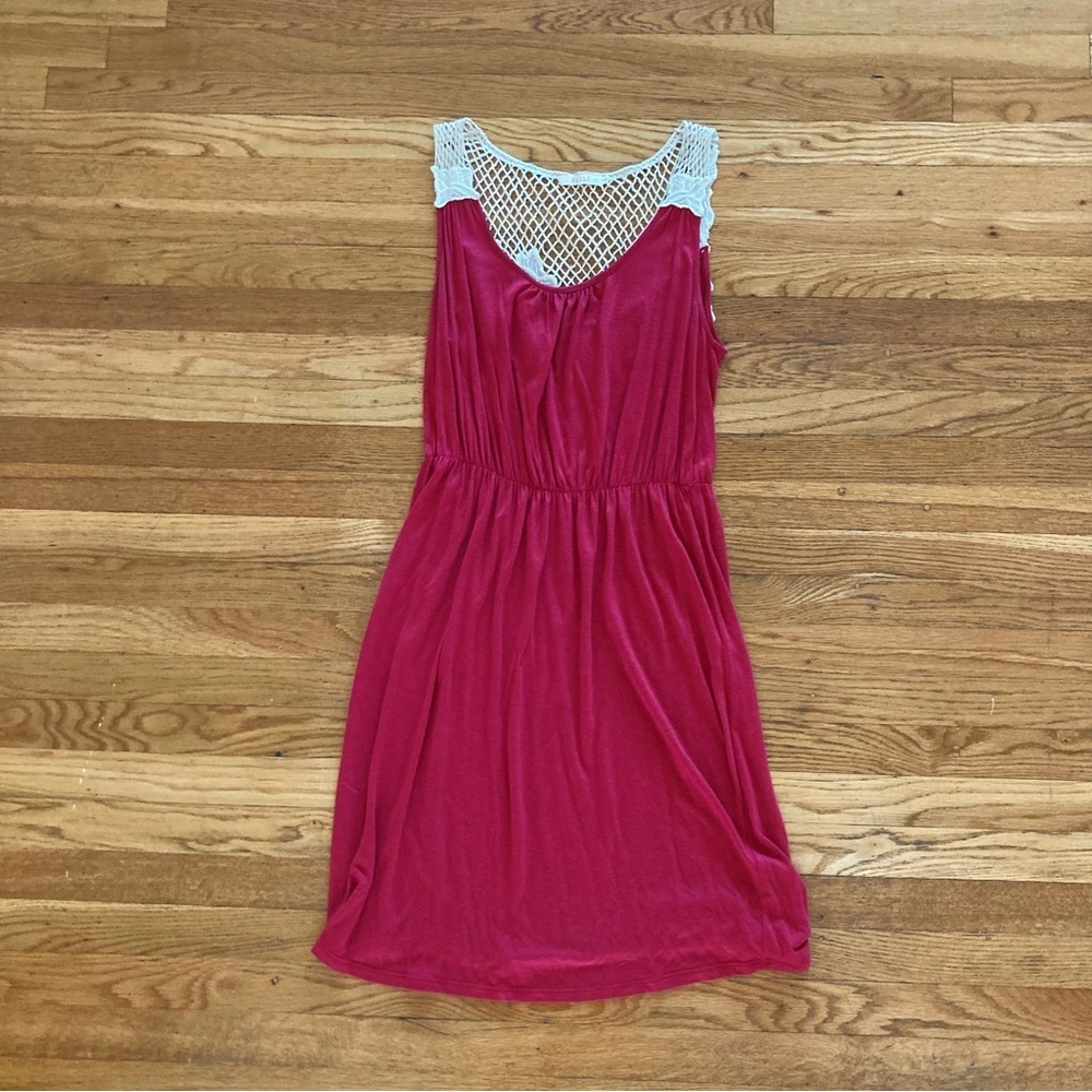 70s style crochet trim cherry mini dress.